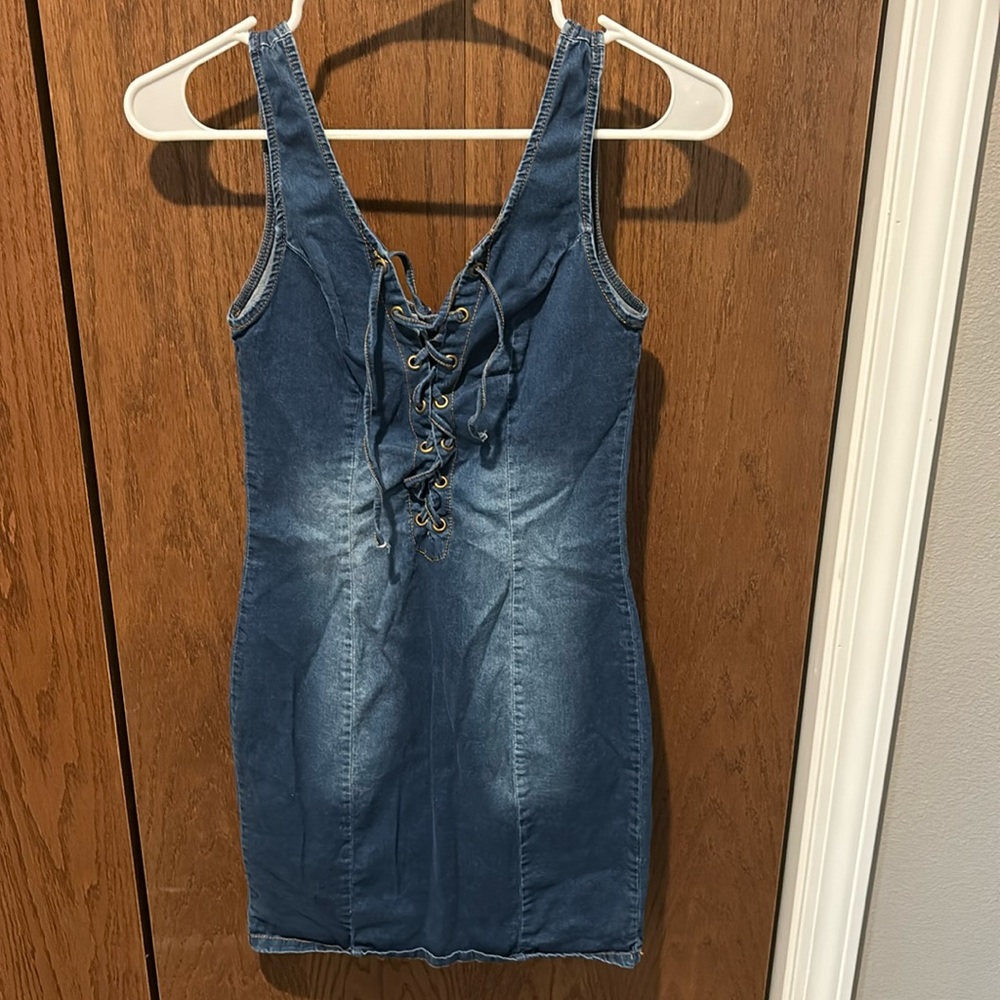 Denim Style Lace-up Dress